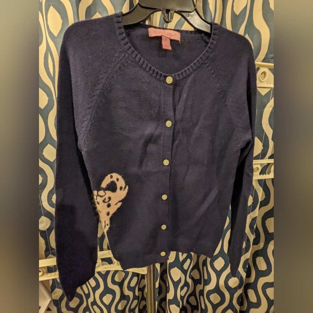 Lilly Pulitzer Navy Cardigan Pink Elephant 7